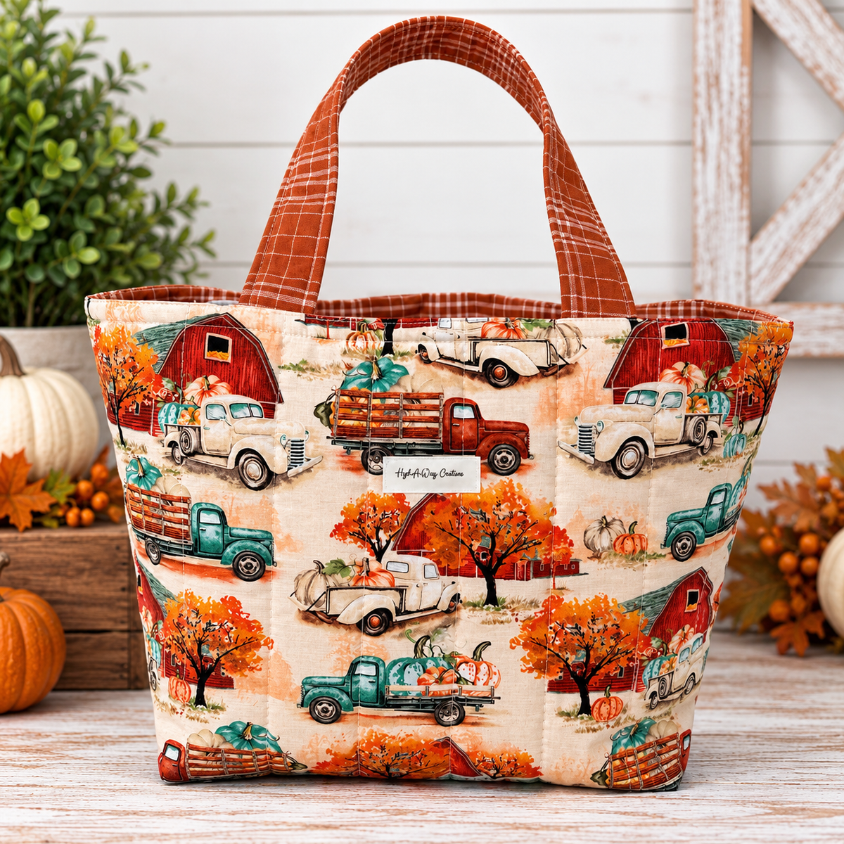 Autumn Trucks Quilted Tote Bag