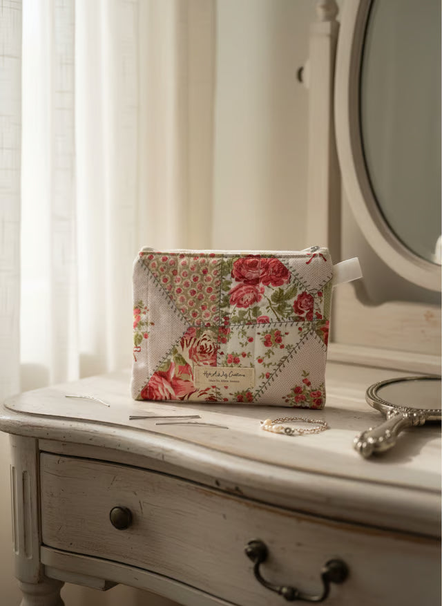 Quilted Phone Wallet - Handmade "Rosey"