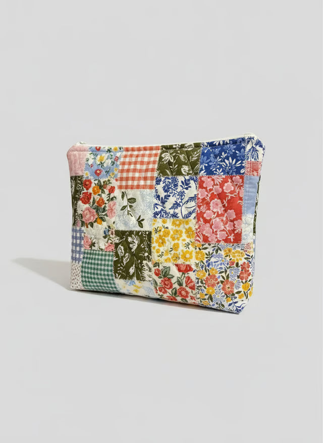 Quilted Zippered Pouch – Handmade Organizer, Makeup Bag, Travel Case "Florine"